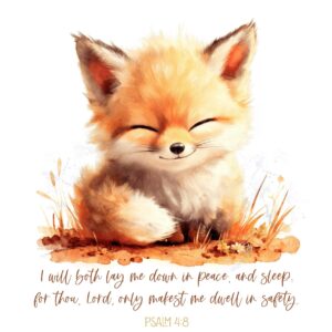 Baby fox nursery decor inspired by Psalm 4:8