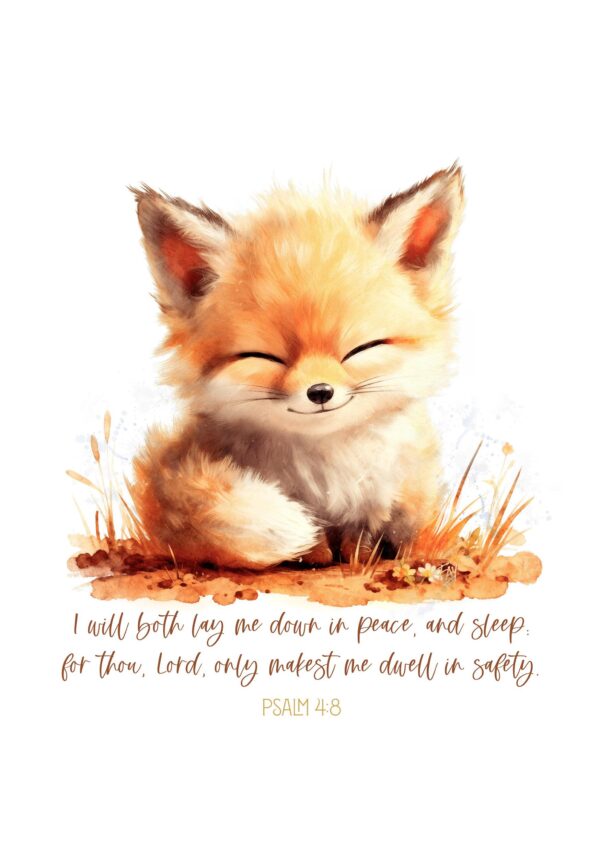 Baby fox nursery decor inspired by Psalm 4:8