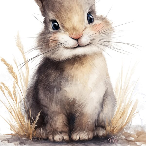 Close-up watercolor rabbit illustration from the Little Blessings nursery art collection